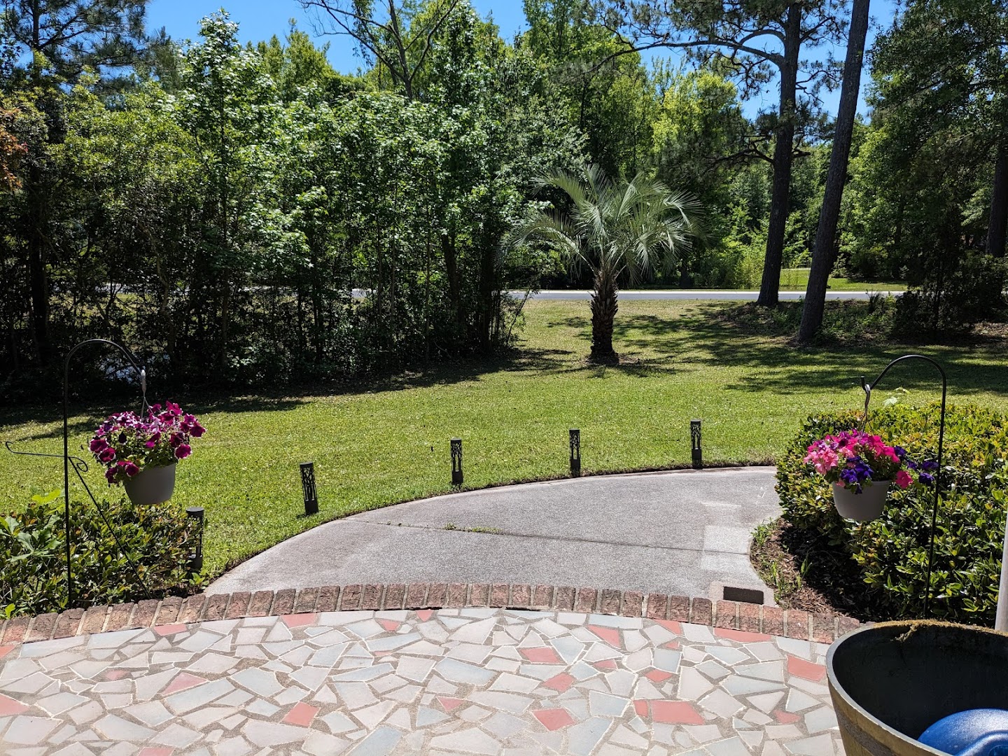 Brick driveway with landscaped irrigation, Cape Fear coast NC